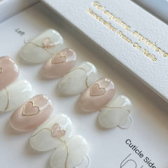 Heart Shape Cat Eye with Golden Love Press On Nails