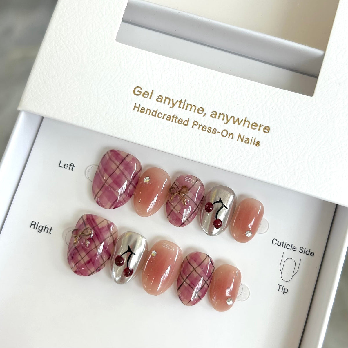 Gingham Cherry Fizz Press On Nails