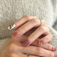 Gingham Cherry Fizz Press On Nails