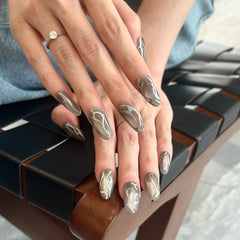 Metallic Gray Crystal Press On Nails