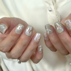 【Metal】White Michelia Press On Nails
