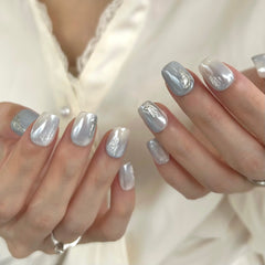 Morandi Blue Marble Press On Nails