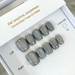 Minimalist Gray-Blue Cat Eye with Diamonds Press On Nails