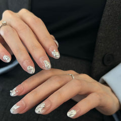 Liquid Silver, Flowing Metal Press On Nails