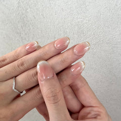 Korean Peach Blush with Shimmer Gold Line Press On Nails