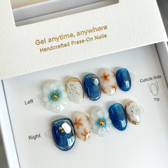 Royal Blue Bloom Press On Nails