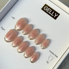 Korean Peach Blush with Shimmer Gold Line Press On Nails