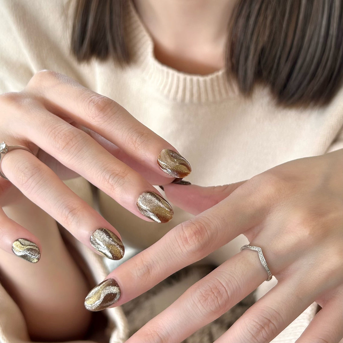 Amber Satin Ribbon Press On Nails