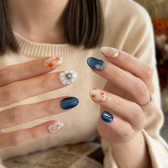 Royal Blue Bloom Press On Nails