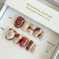 Vintage Red & Japanese Tiles Press On Nails