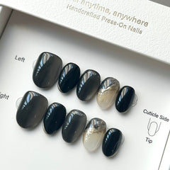 Ink Wash Marble, Black and White Cat Eye Press On Nails