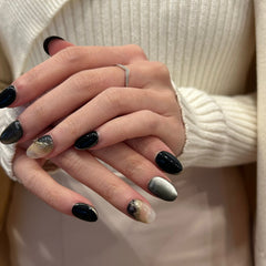 Ink Wash Marble, Black and White Cat Eye Press On Nails