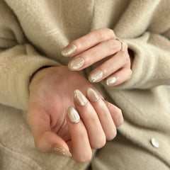 Milky Cat Eye with French Tips Press On Nails