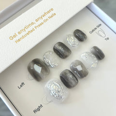 Metallic Silver Gray Press On Nails