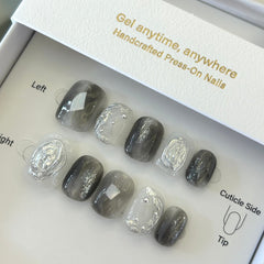 Metallic Silver Gray Press On Nails