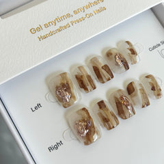 Golden Amber Autumn Marble Press On Nails