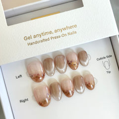 Iced Tea Cat Eye with Florals Press On Nails