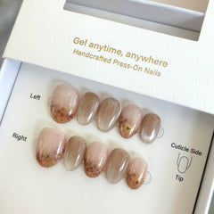 Iced Tea Cat Eye with Florals Press On Nails
