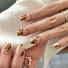 Golden Amber Autumn Marble Press On Nails