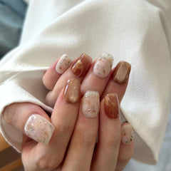 Autumn Caramel Flora Press On Nails