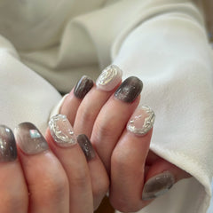 Metallic Silver Gray Press On Nails