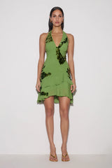 Aaliyah Sequin & Chiffon Mini Dress - Green