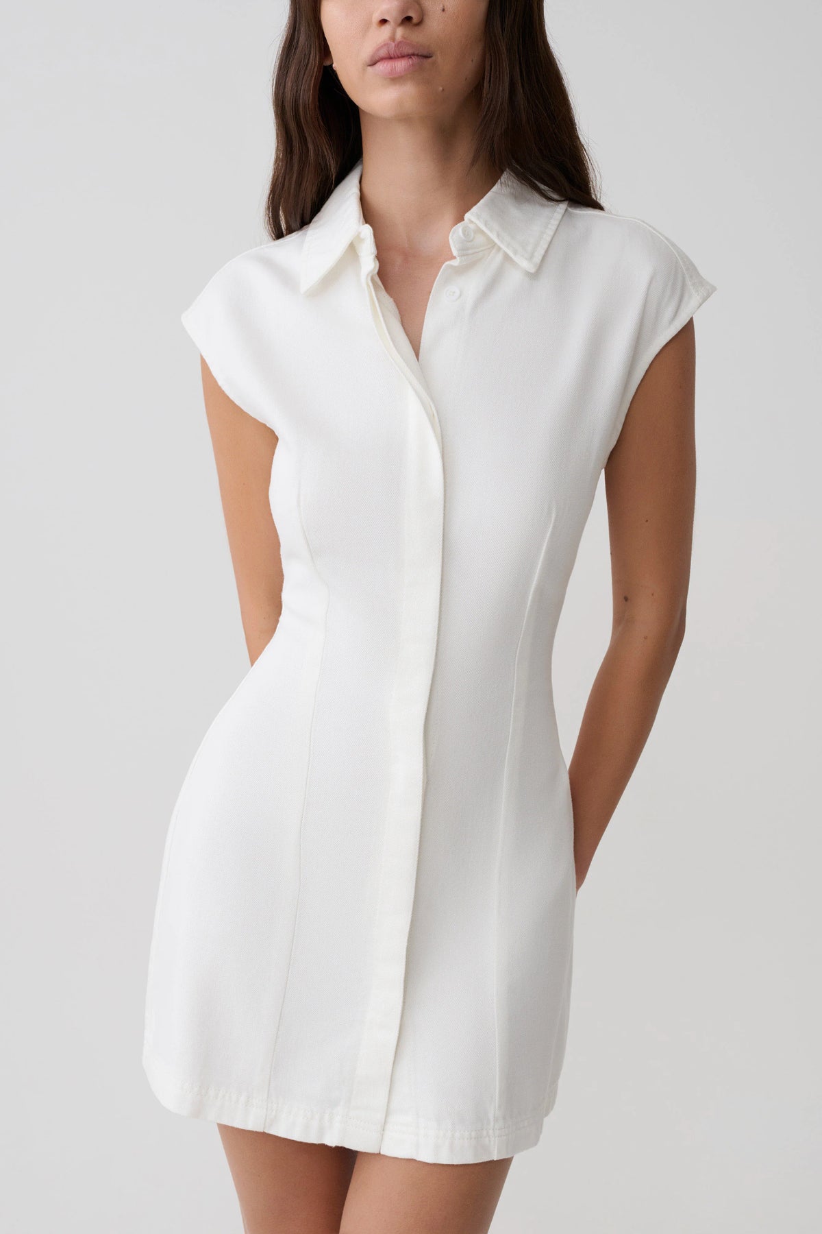 Sheriden Collared Mini Denim Dress - White
