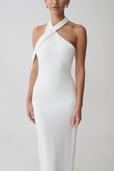 Sable Crossover Crepe Midi Dress - White