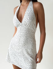 DYLAN HALTER MINI DRESS - WHITE POLKA