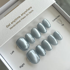 Icy Light Blue Cat Eye Press On Nails