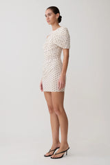 Adrienne One Shoulder Mesh Mini Dress - Polka Dot