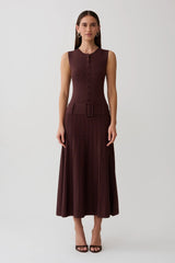 Rebena Pleated Midi Dress - Chocolate