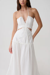 Fiona Linen Halter Maxi Dress - White