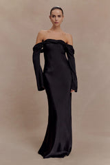 Giselle Off Shoulder Cowl Neck Maxi Dress - Black