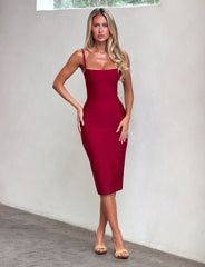MIDORI BANDAGE MIDI DRESS - CHERRY