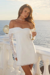 LEONA LACE LONG SLEEVE MINI DRESS - WHITE