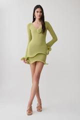 Samira Knit Long Sleeve Mini Dress - Light Olive