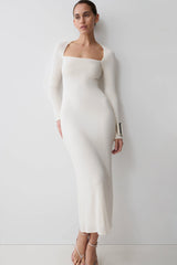 Freja Long Sleeve Midi Dress - White