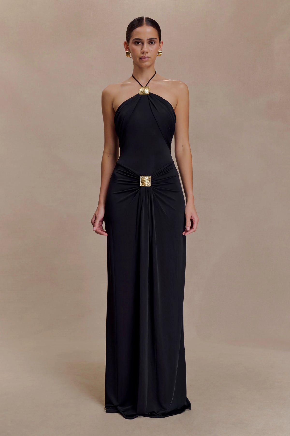 Quincy Halter Maxi Dress With Hardware - Black