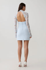 Aurelie Long Sleeve Lace Mini Dress - Sky Blue