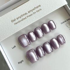 Soft Lavender Cat Eye Press On Nails